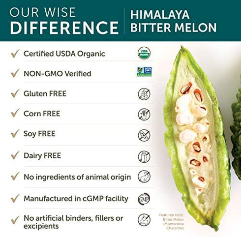 Himalaya Organic Bitter Melon / Karela for Balanced Blood Sugar Support, 660 mg, 60 Caplets, 1 Month Supply